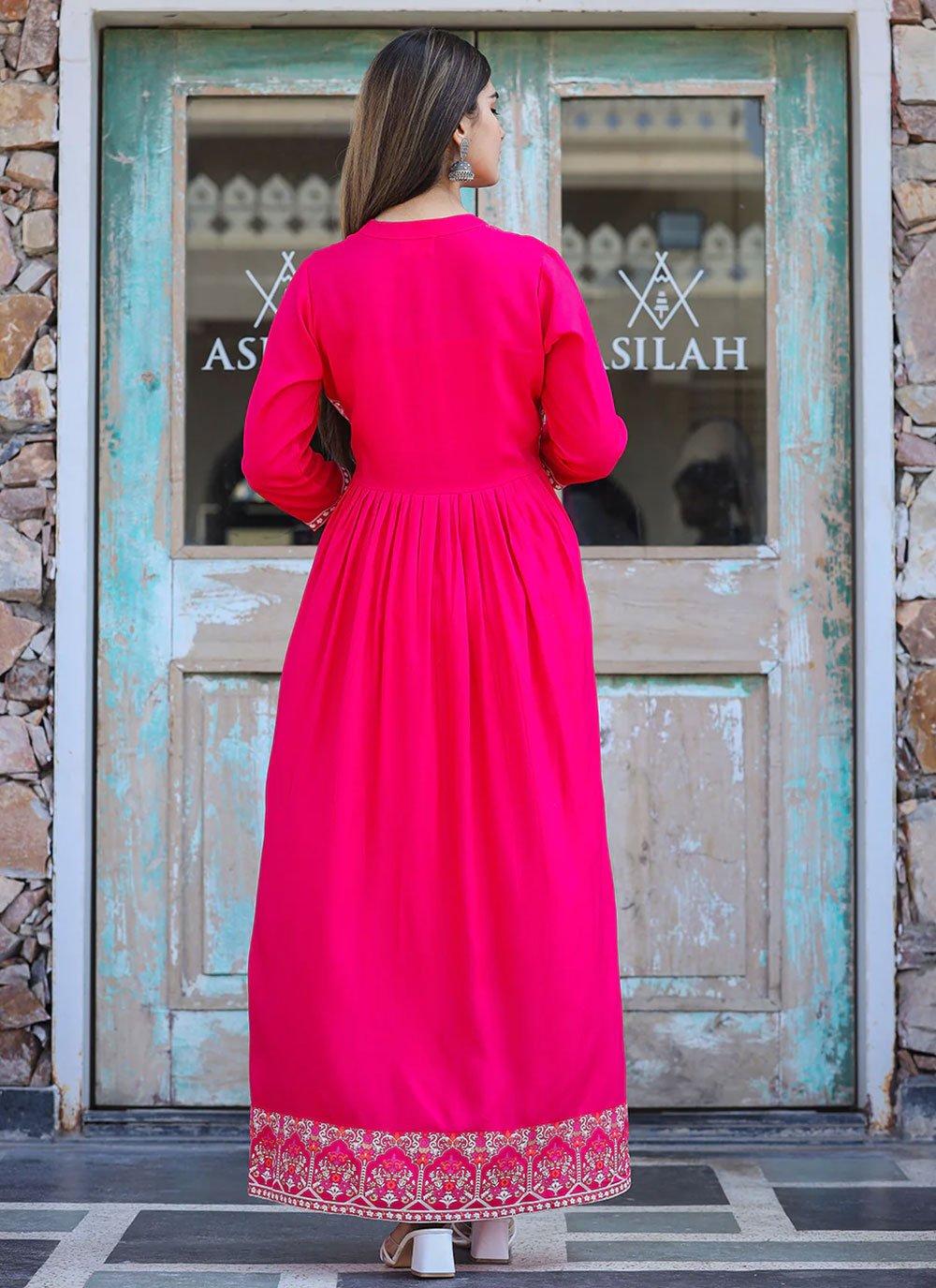 Designer Kurti Rayon Rani Embroidered Kurtis