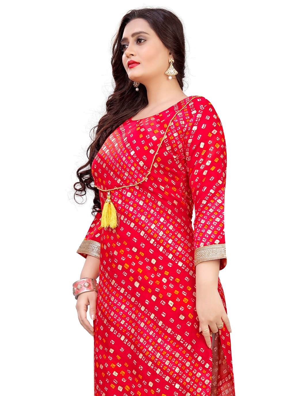 Designer Kurti Rayon Red Foil Print Kurtis