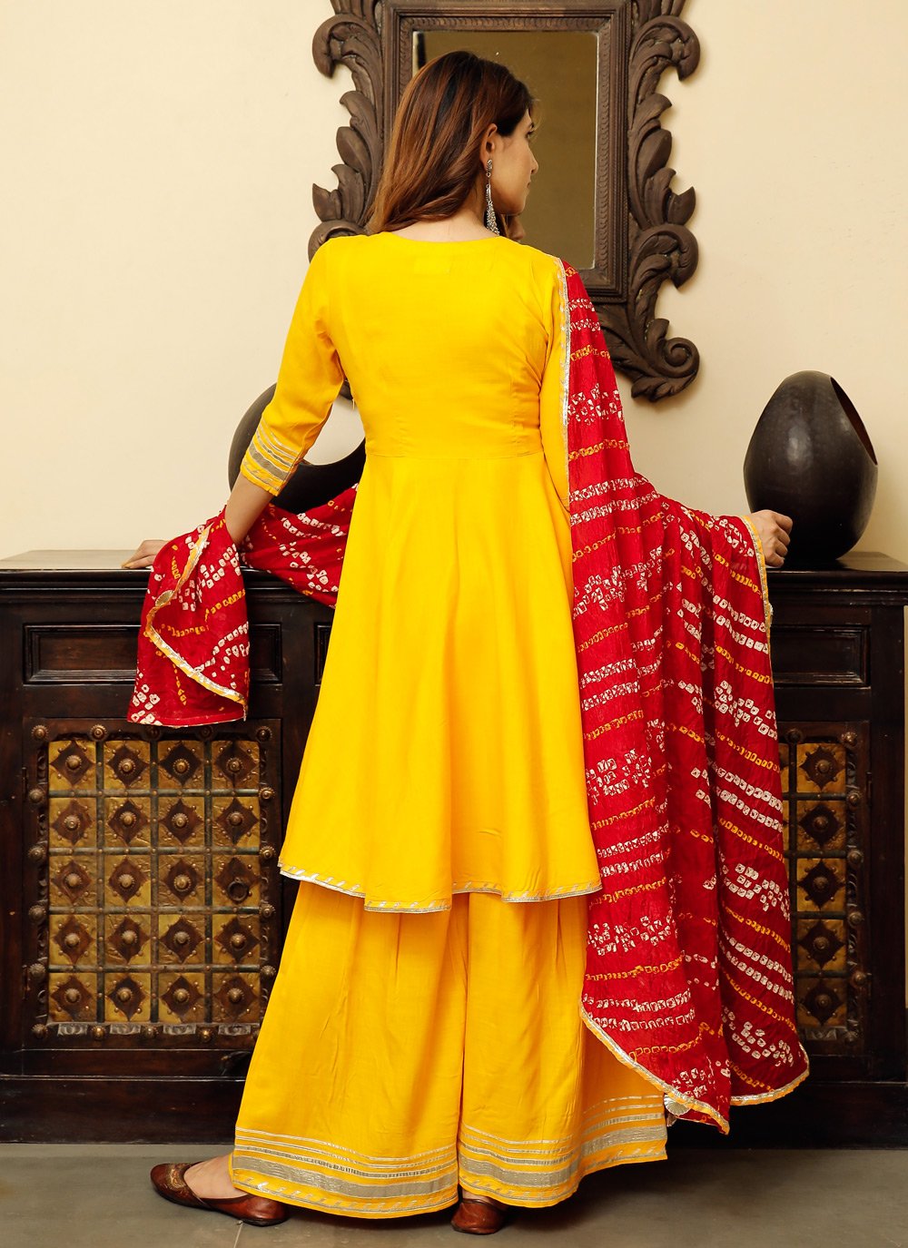 Sharara Set Rayon Yellow Fancy Work Salwar Kameez