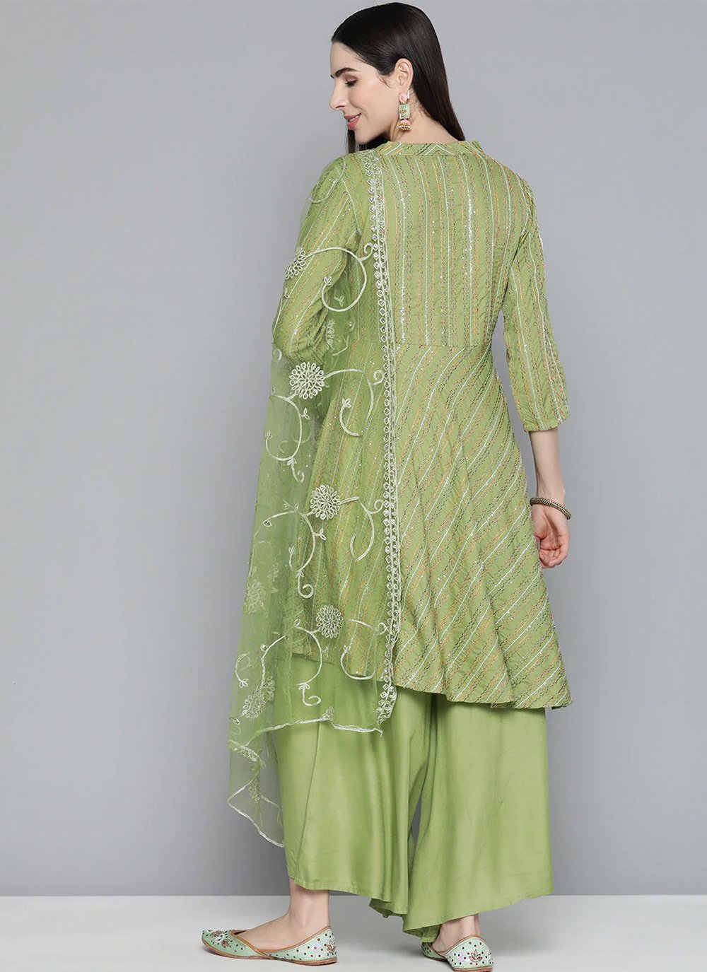 Palazzo Salwar Suit Rayon Viscose Green Embroidered Salwar Kameez