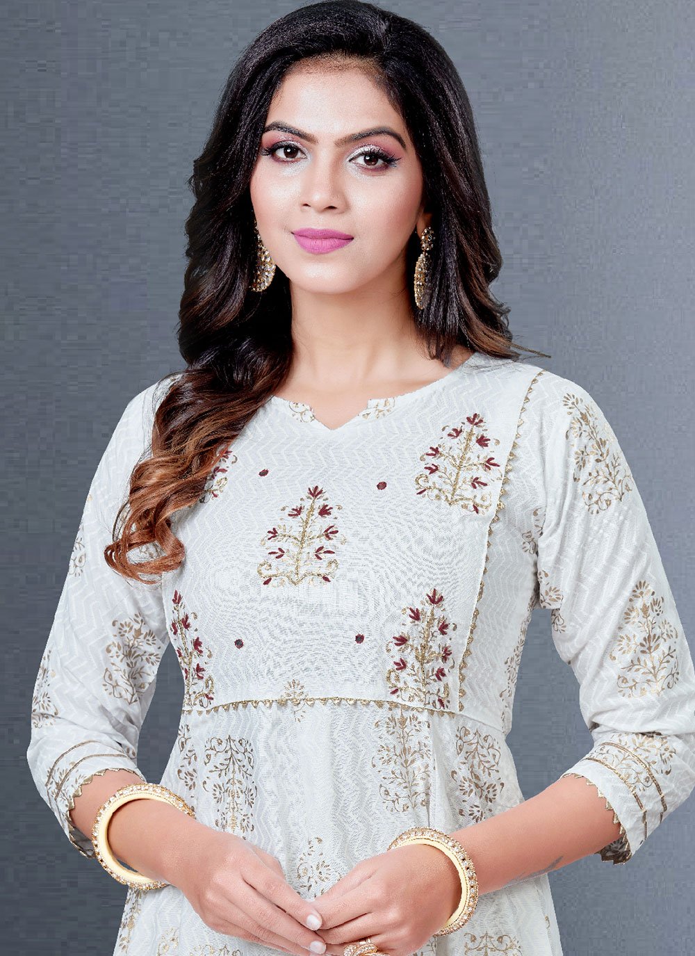 Gown Rayon White Foil Print Gown