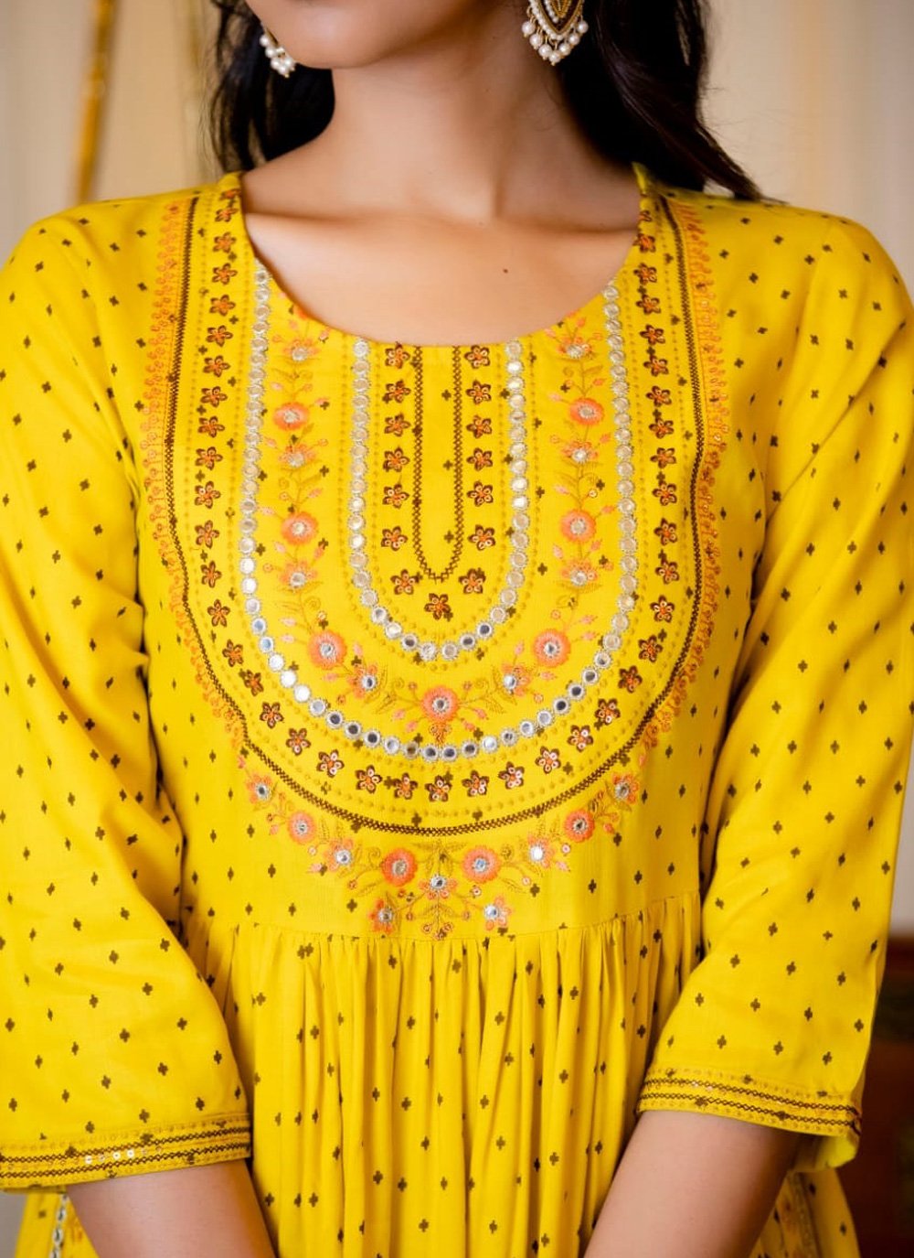 Designer Kurti Rayon Yellow Embroidered Kurtis