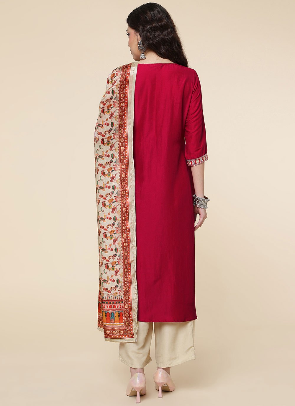 Salwar Suit Chinon Hot Pink Embroidered Salwar Kameez