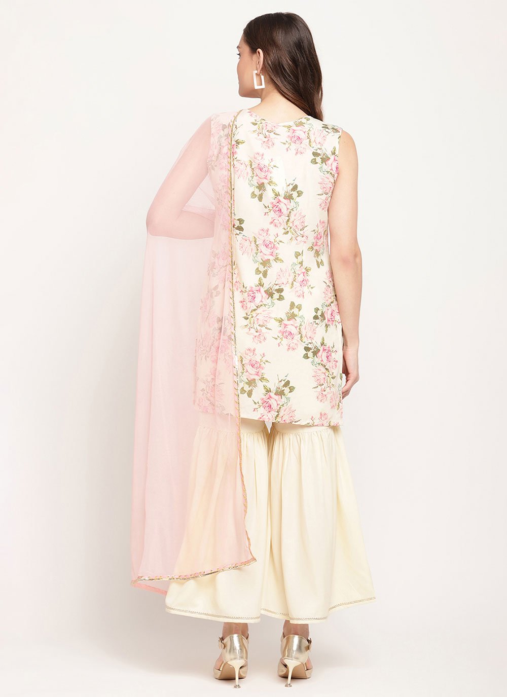 Salwar Suit Crepe Silk Off White Digital Print Salwar Kameez