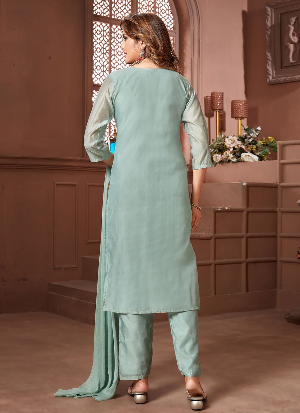 Salwar Suit Chanderi Silk Blue Embroidered Salwar Kameez