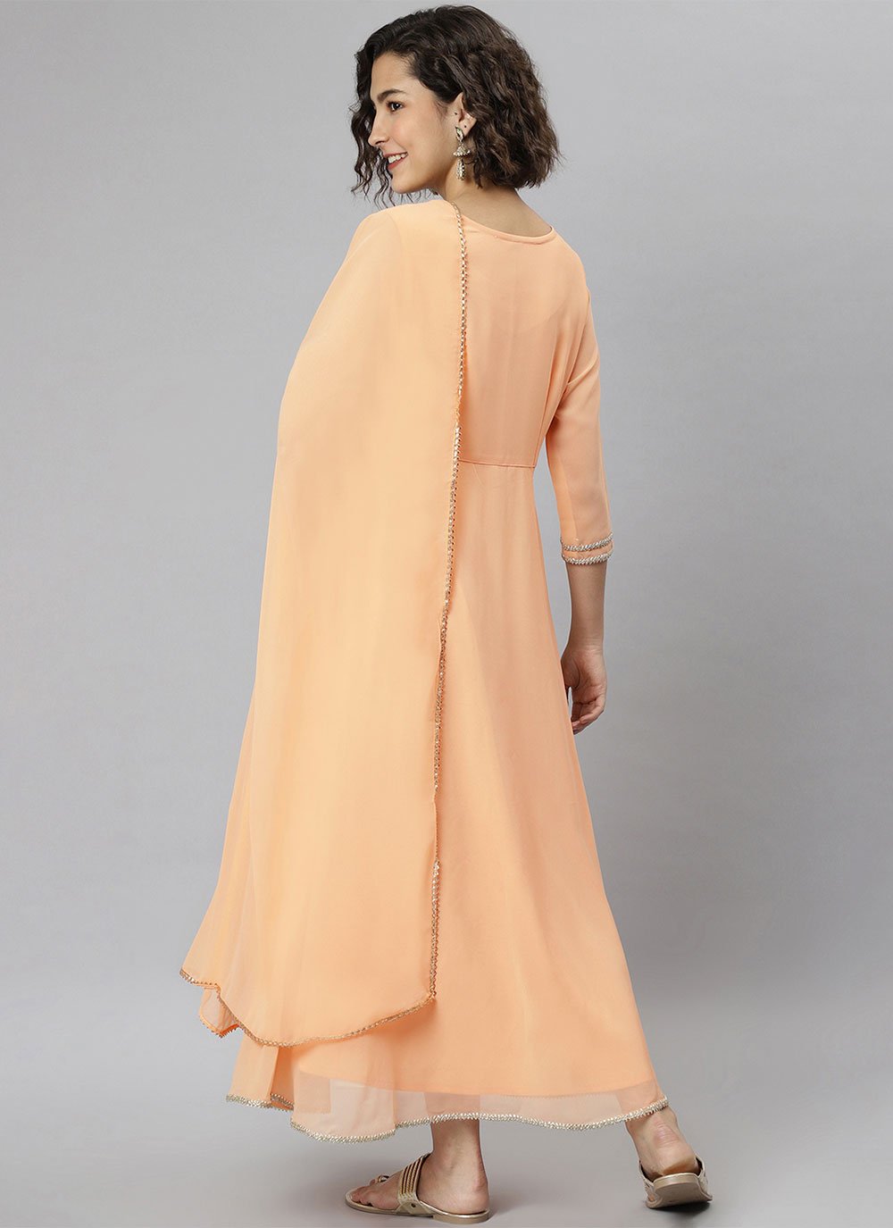 Readymade Style Georgette Orange Plain Salwar Kameez