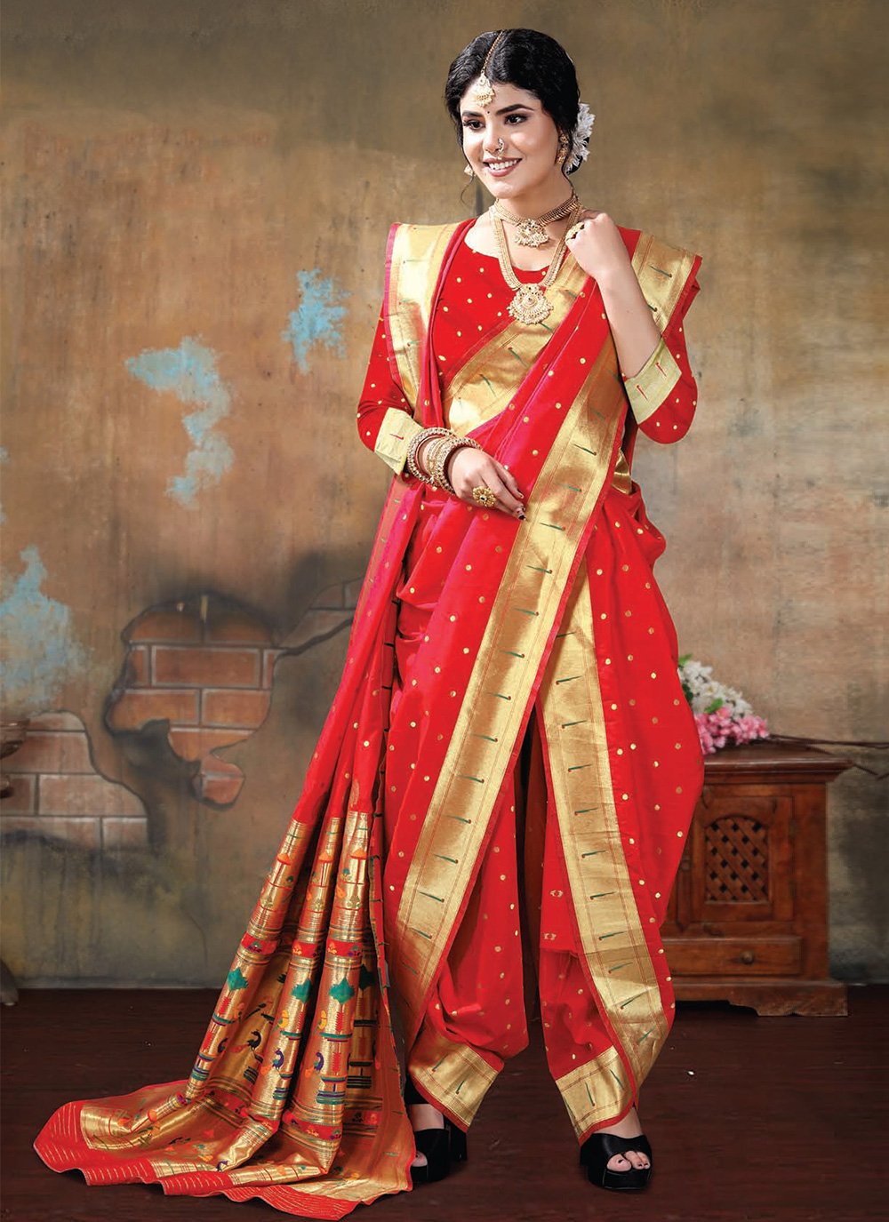 Contemporary Silk Red Patch Border Saree