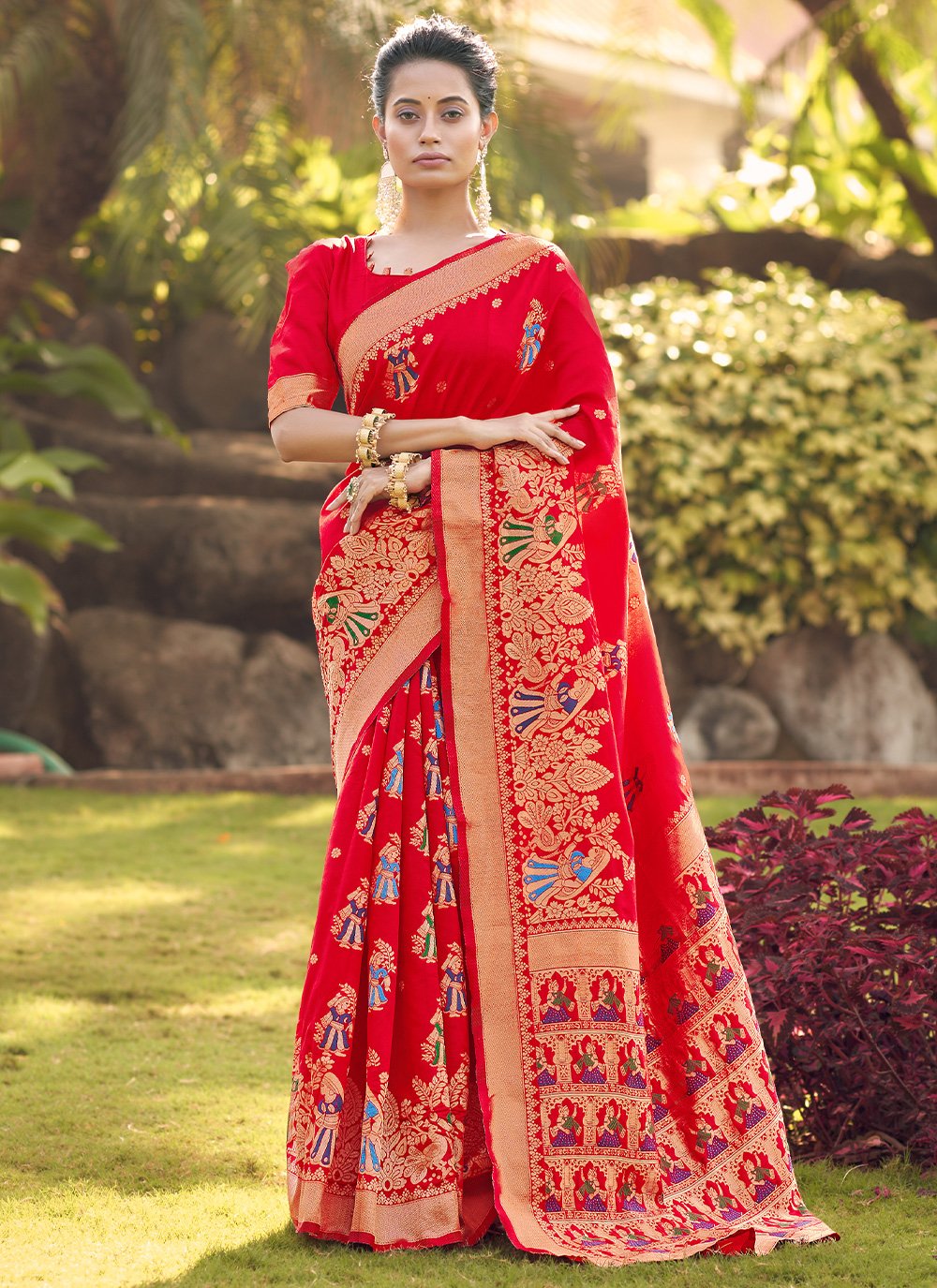 Contemporary Jacquard Silk Red Jacquard Work Saree