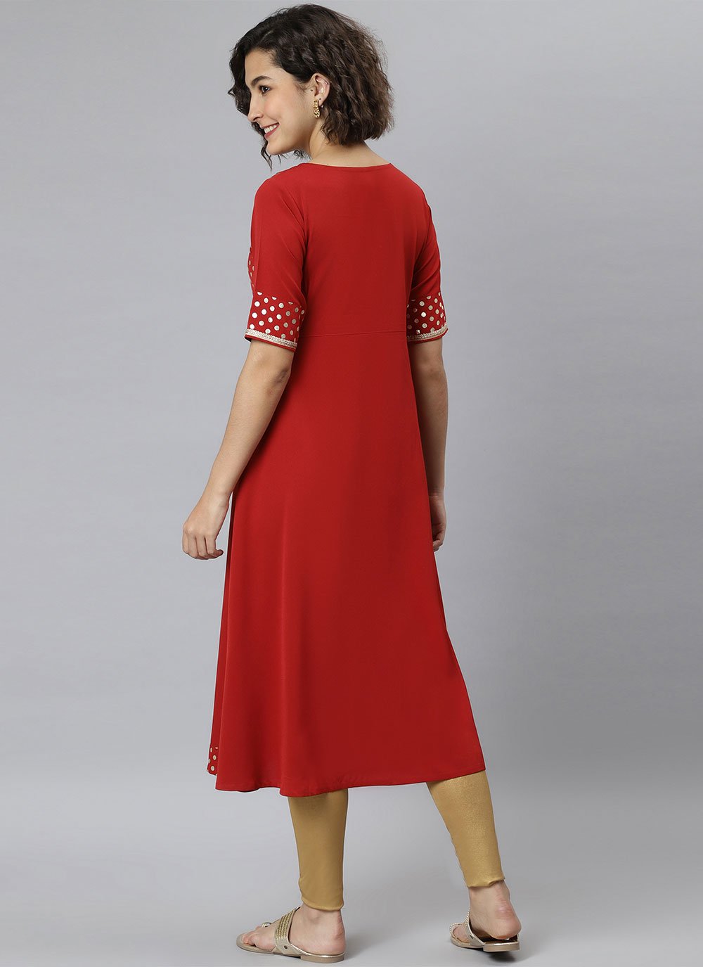 Party Wear Kurti Faux Crepe Red Print Kurtis