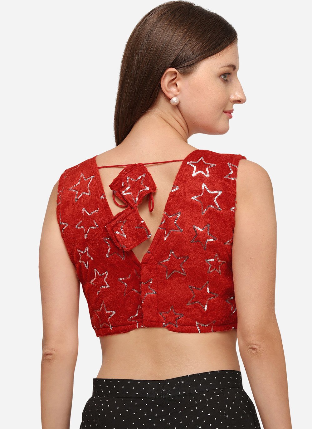 Designer Blouse Velvet Red Sequins Blouse
