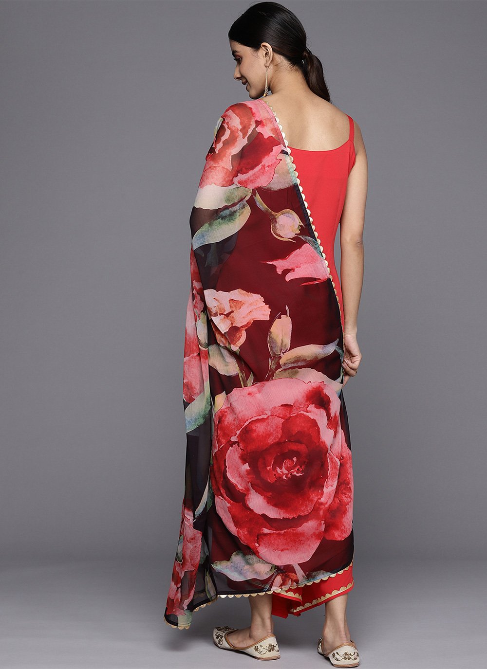 Designer Kurti Crepe Silk Red Plain Kurtis