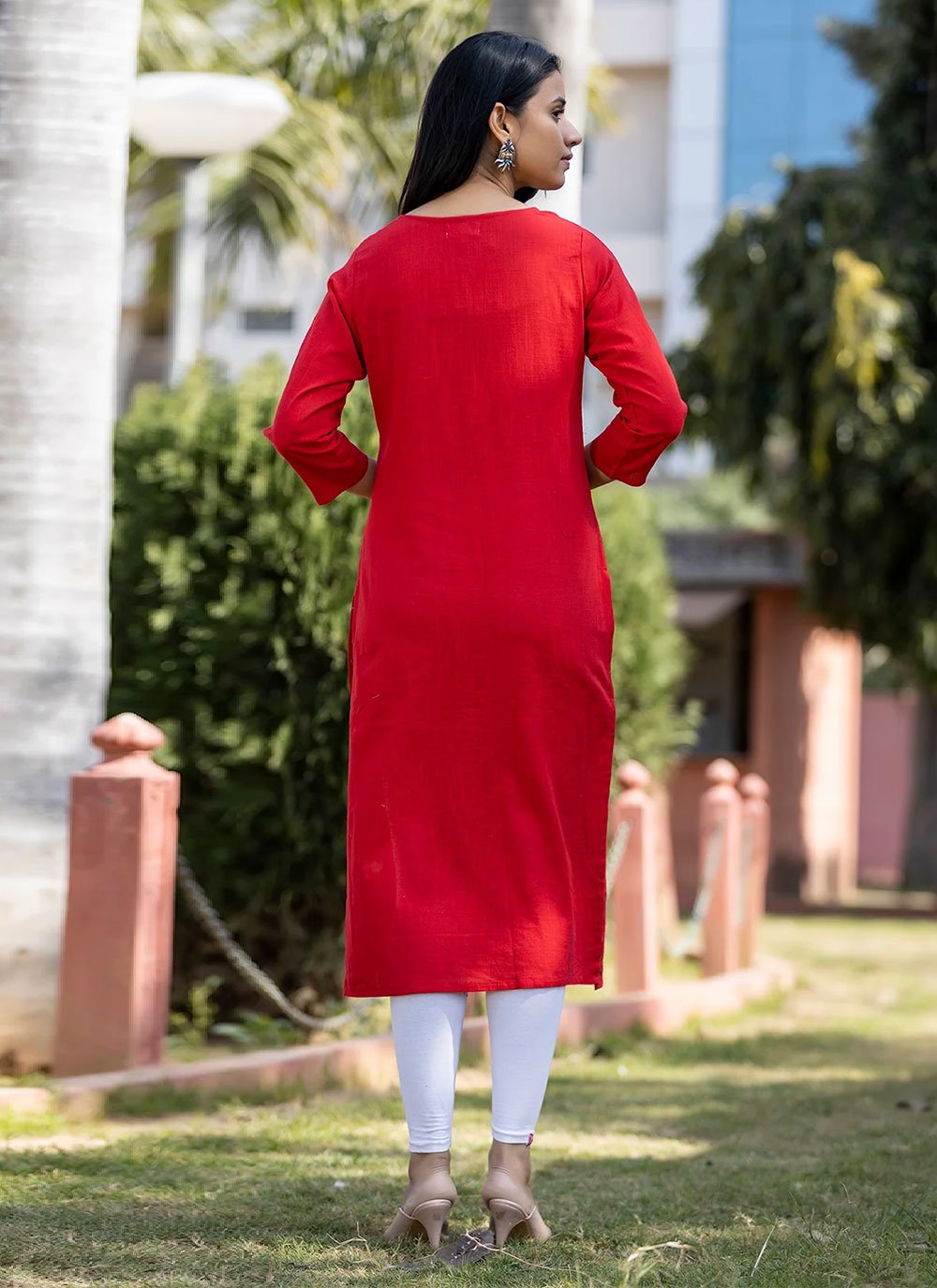Casual Kurti Cotton Red Embroidered Kurtis