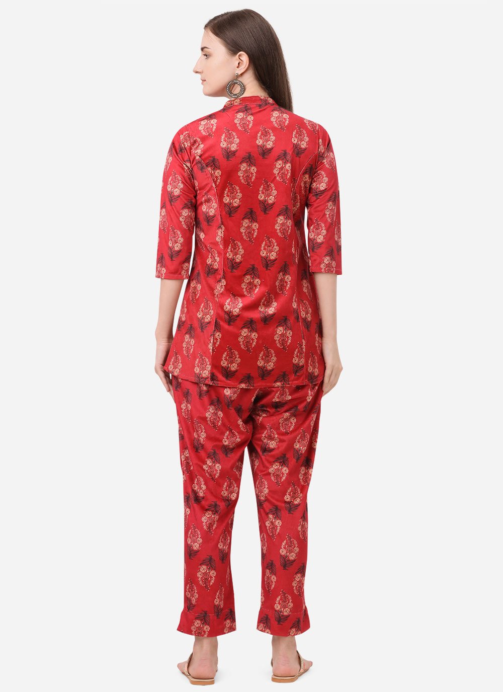 Party Wear Kurti Velvet Red Digital Print Kurtis