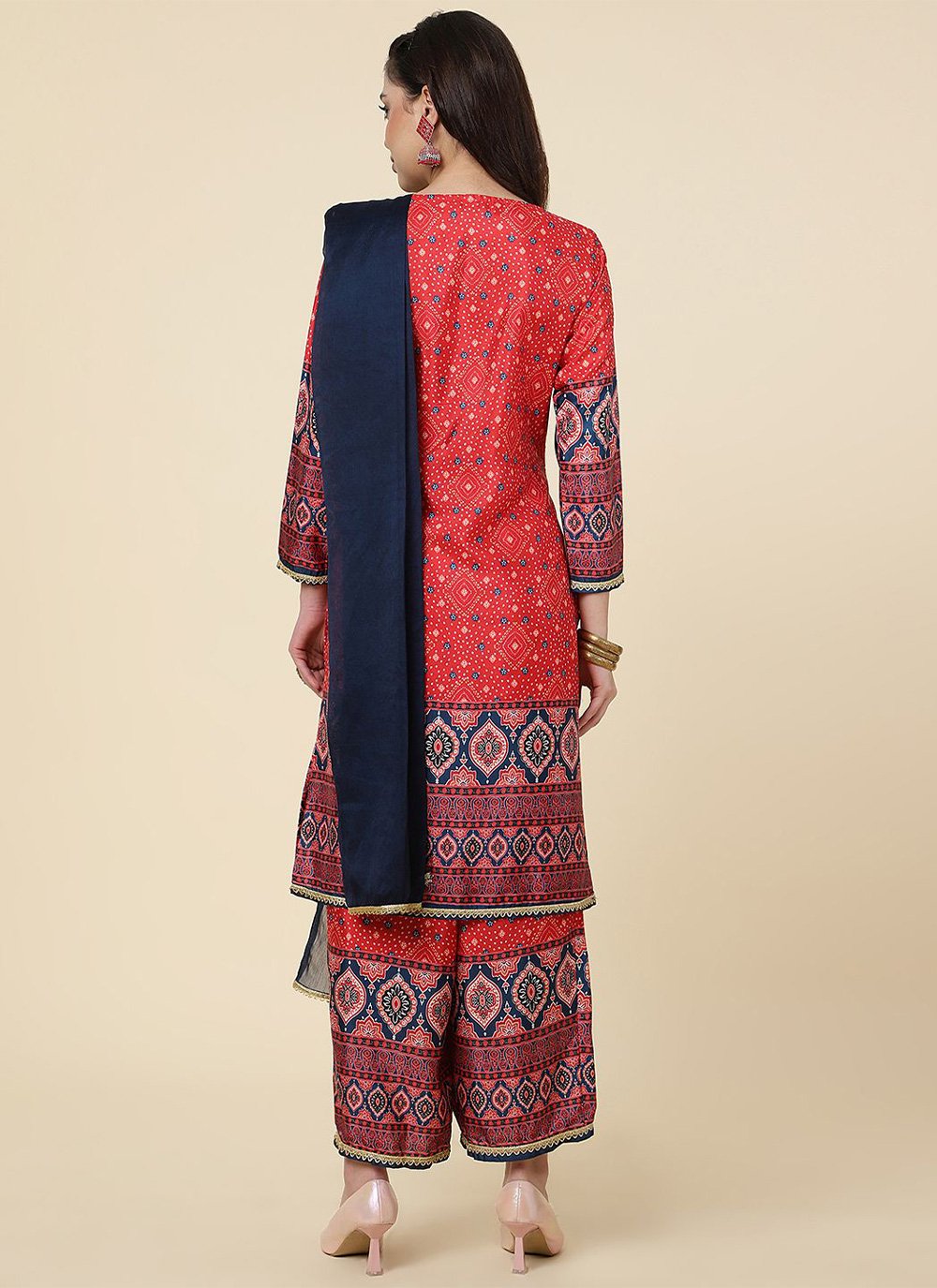 Straight Salwar Suit Crepe Silk Red Digital Print Salwar Kameez