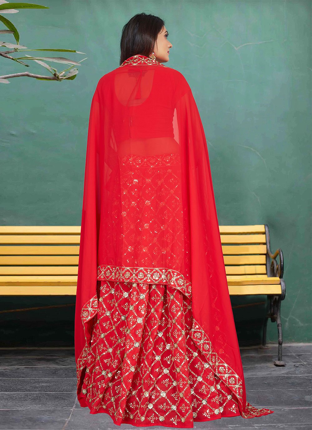 Lehenga Choli Georgette Red Embroidered Lehenga Choli