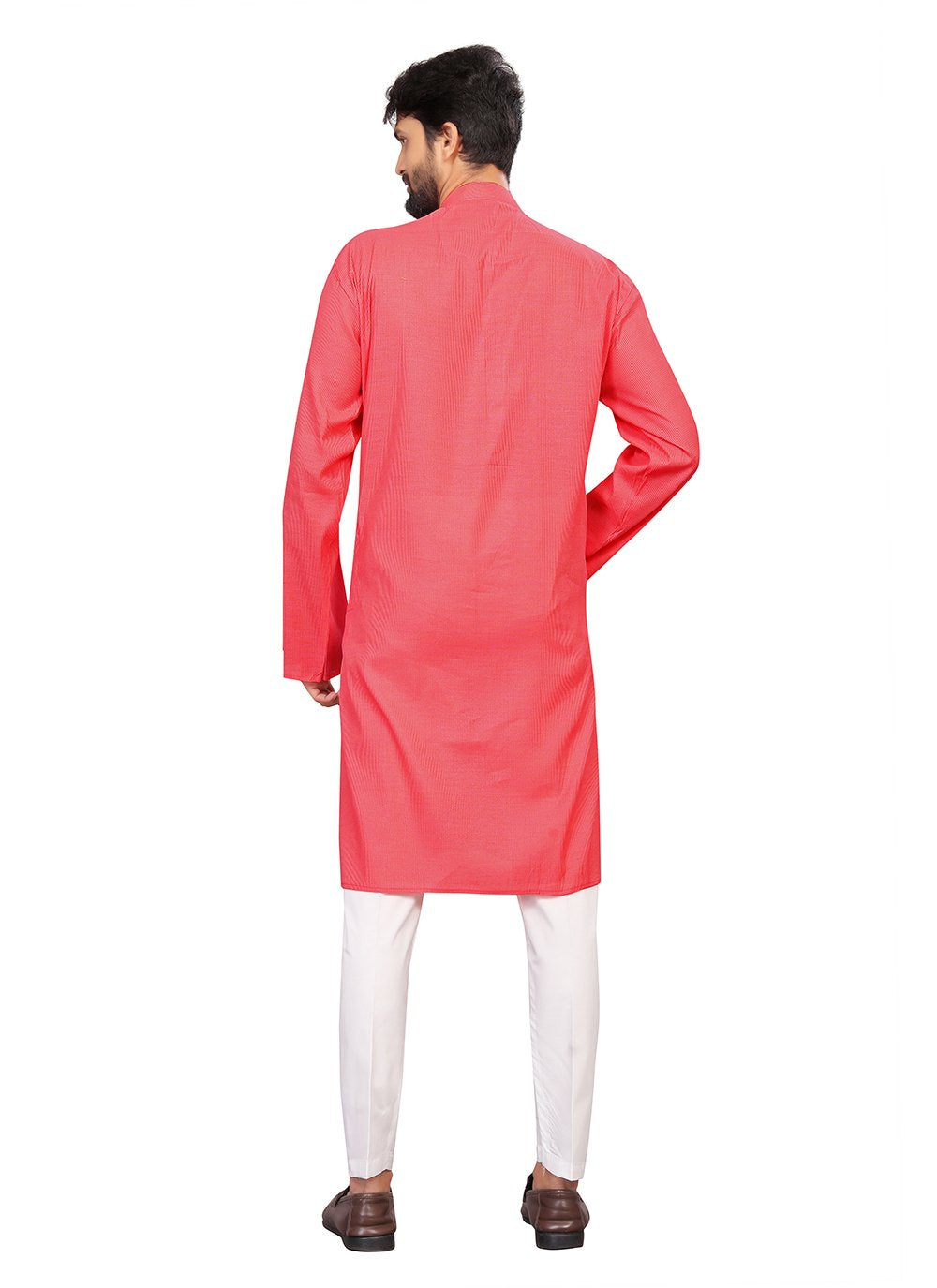 Kurta Pyjama Cotton Red Fancy Work Mens