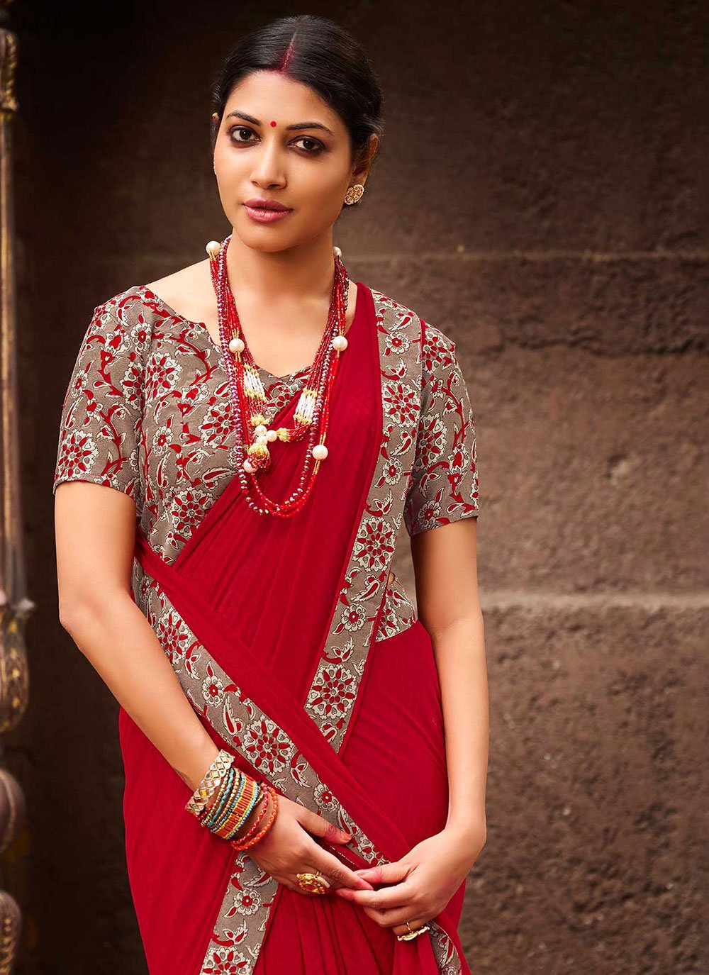 Contemporary Georgette Red Lace Saree