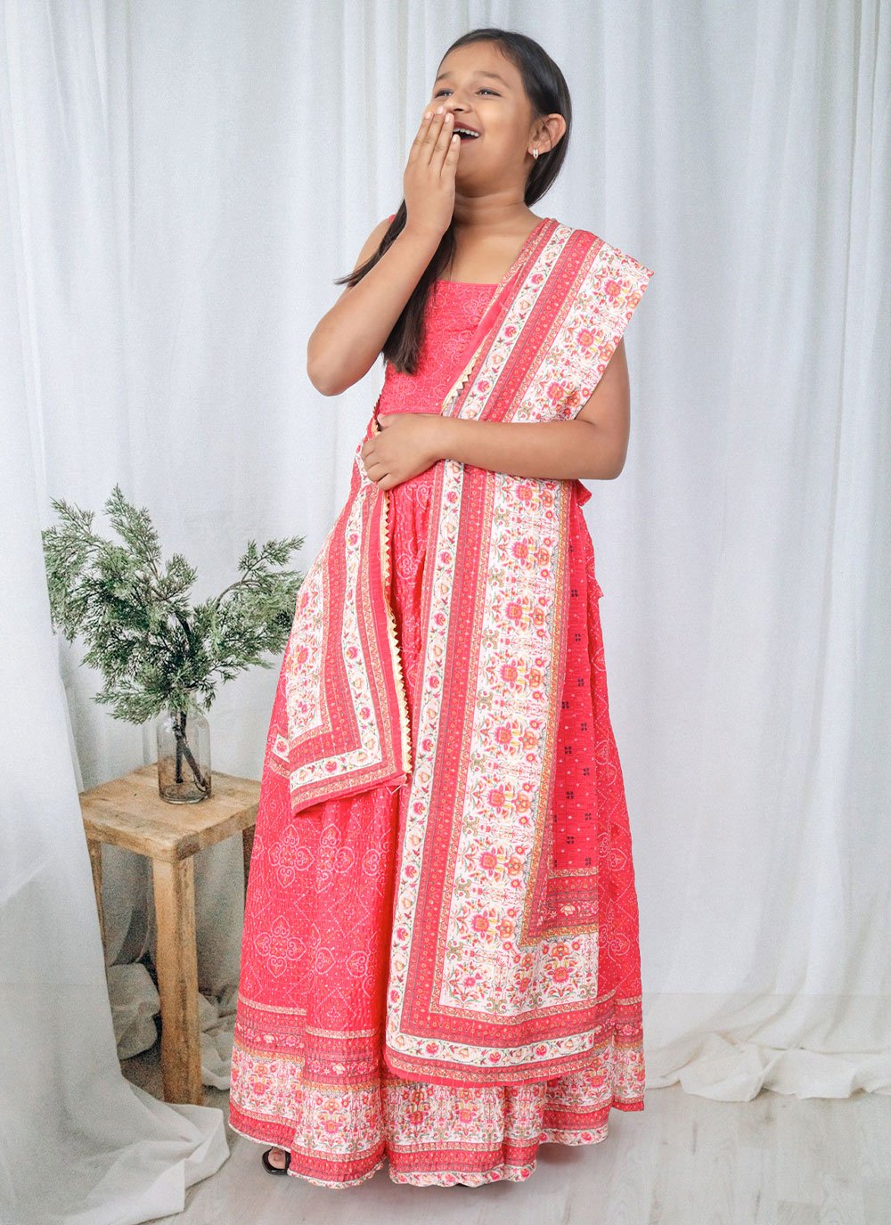 Lehenga Choli Chiffon Red Digital Print Kids