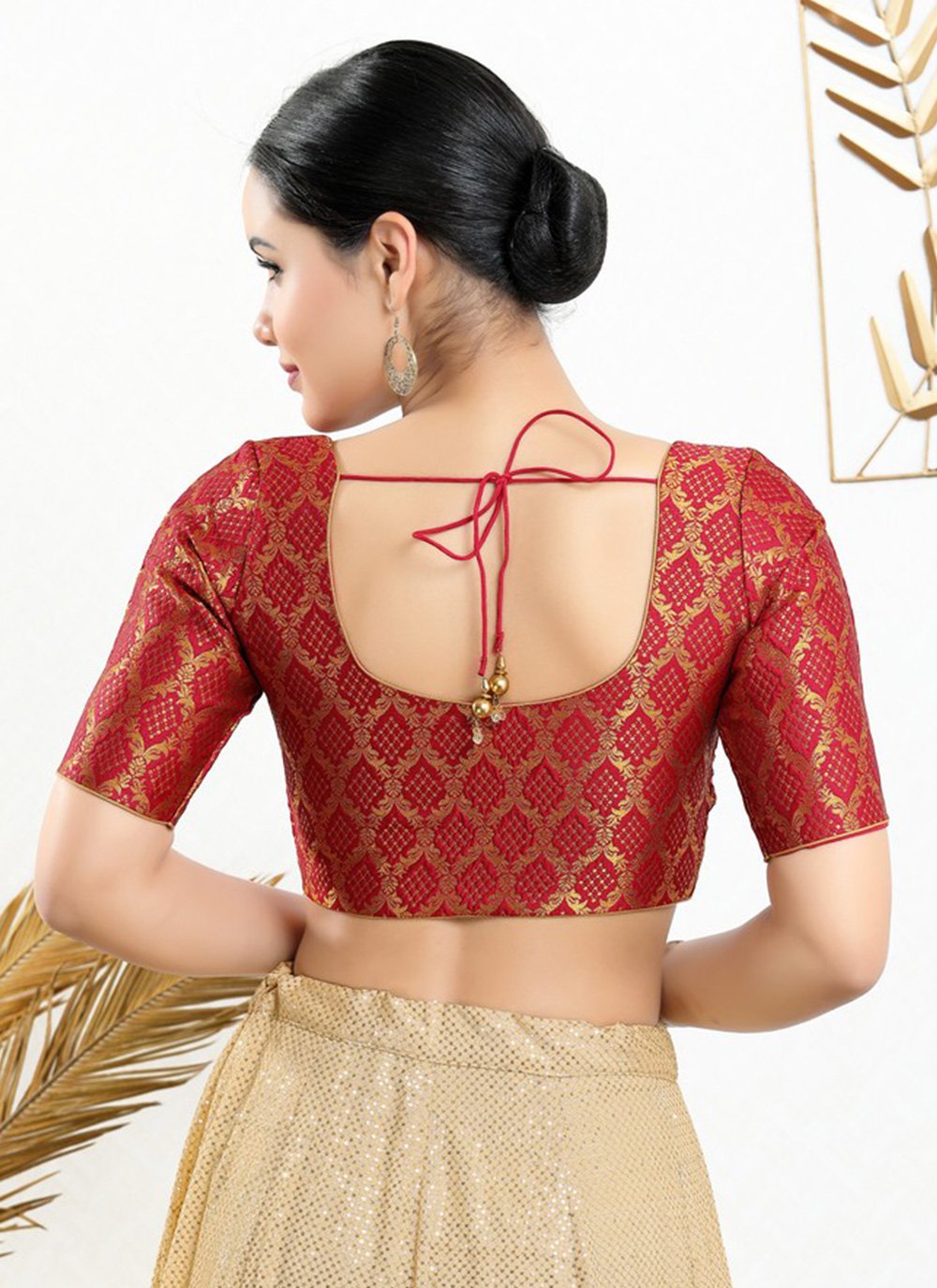 Designer Blouse Jacquard Red Jacquard Work Blouse