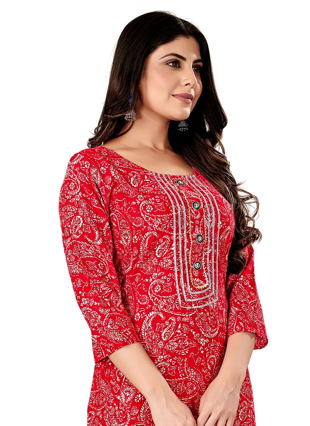Casual Kurti Rayon Viscose Red Foil Print Kurtis