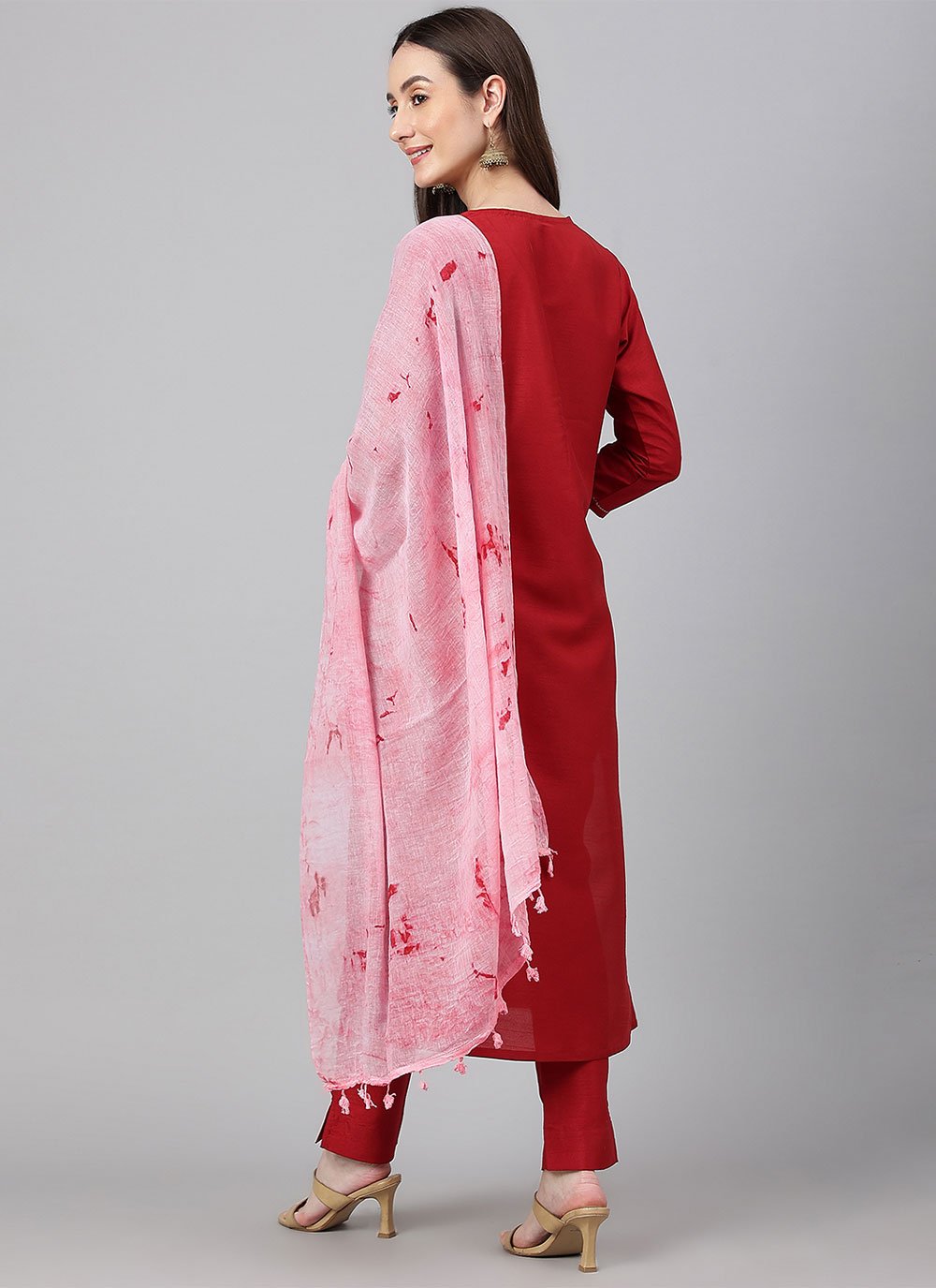 Trendy Suit Faux Crepe Red Plain Salwar Kameez