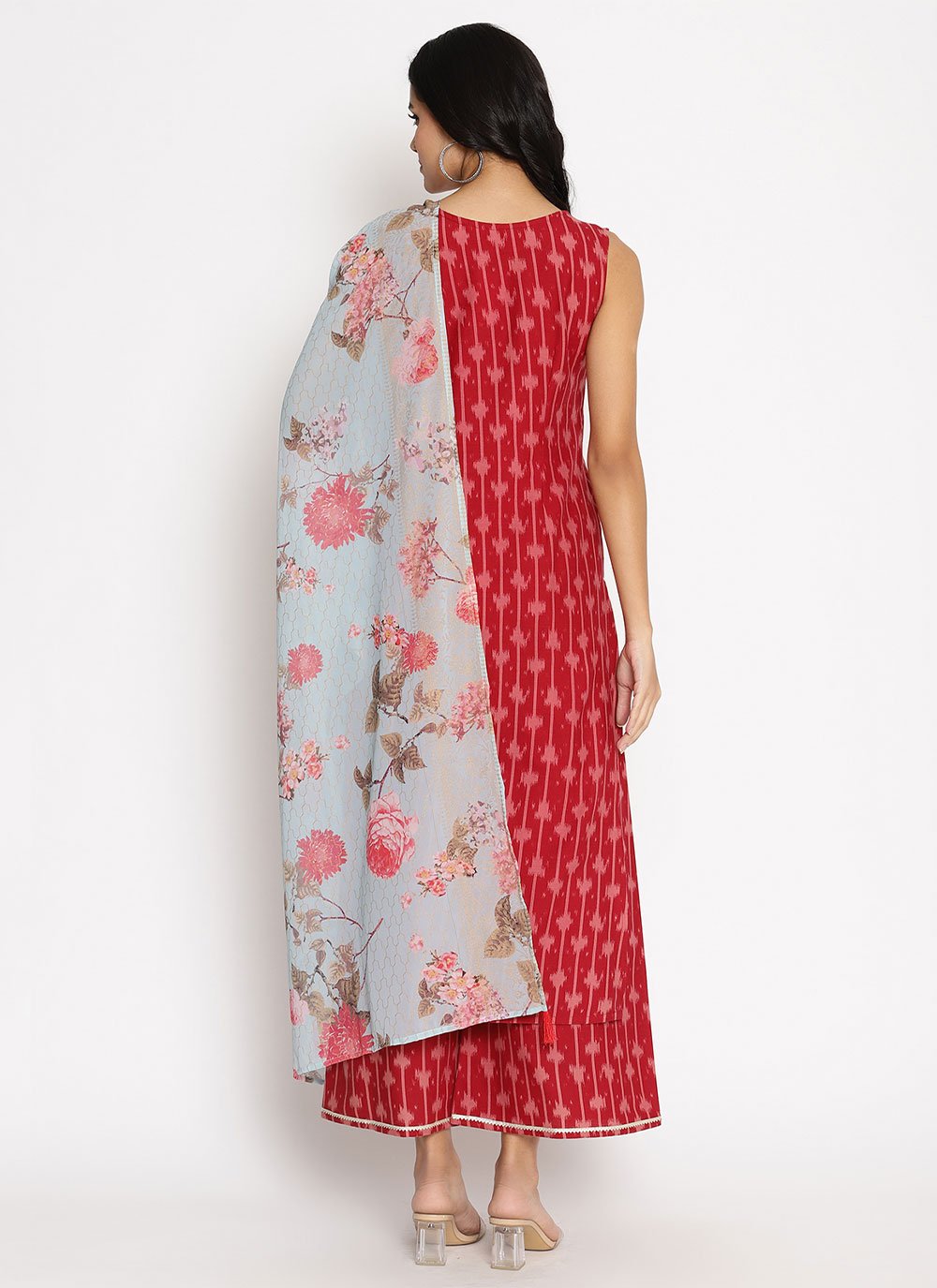 Straight Salwar Suit Cotton Red Print Salwar Kameez