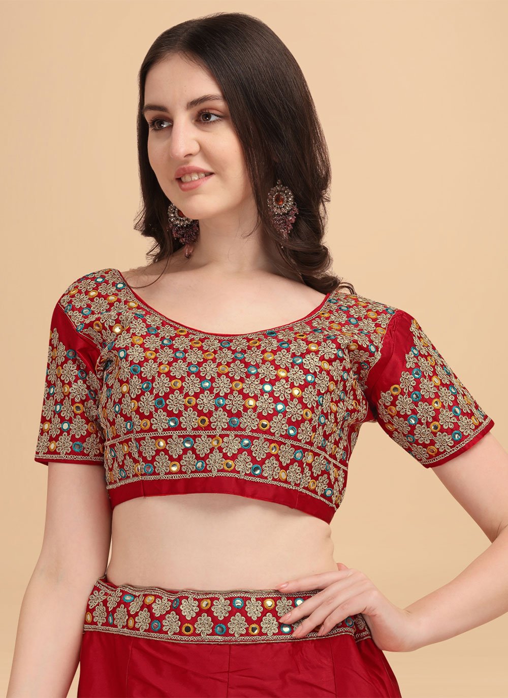 Lehenga Choli Satin Silk Red Embroidered Lehenga Choli