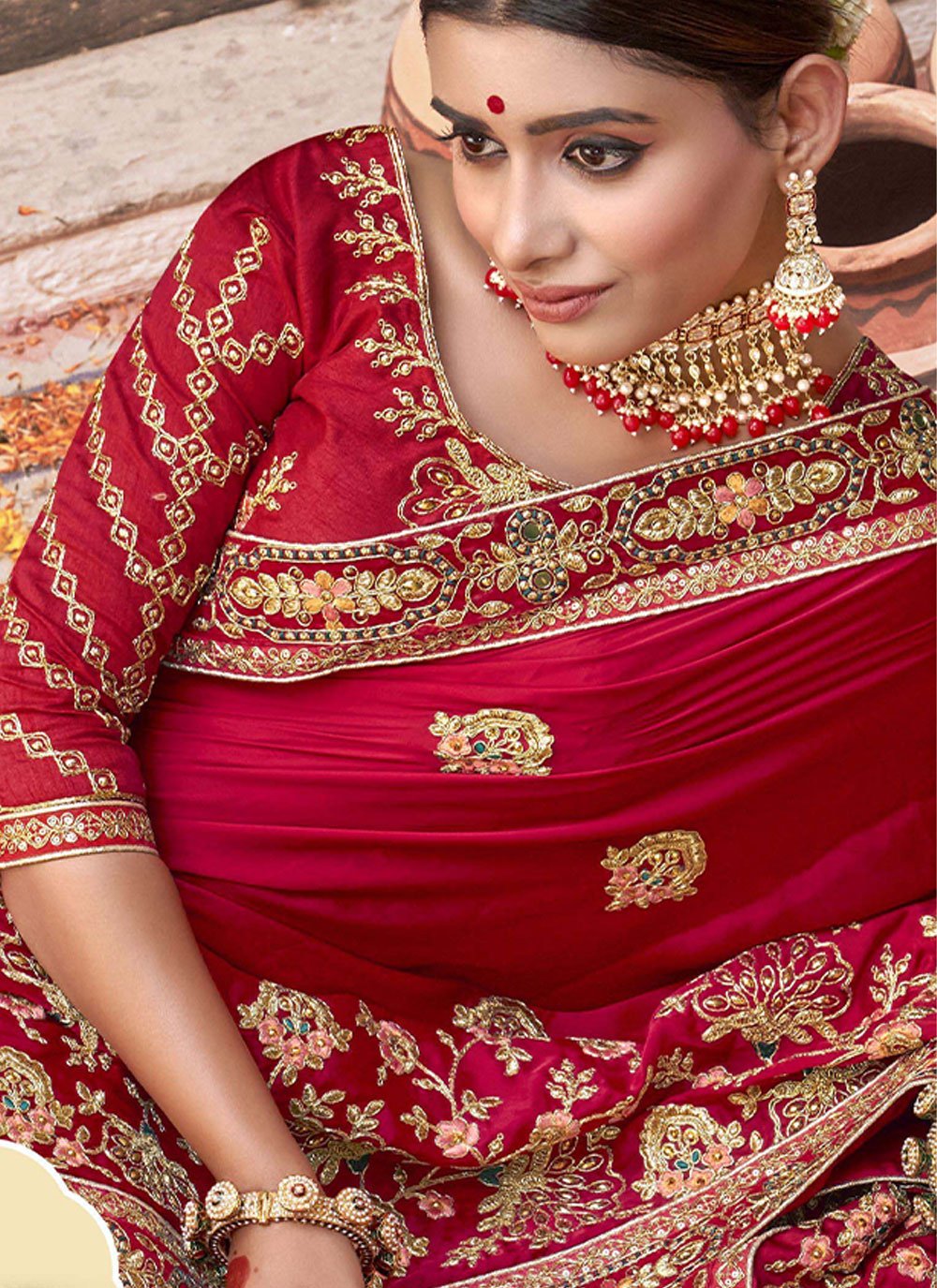 Designer Silk Viscose Red Diamond Saree