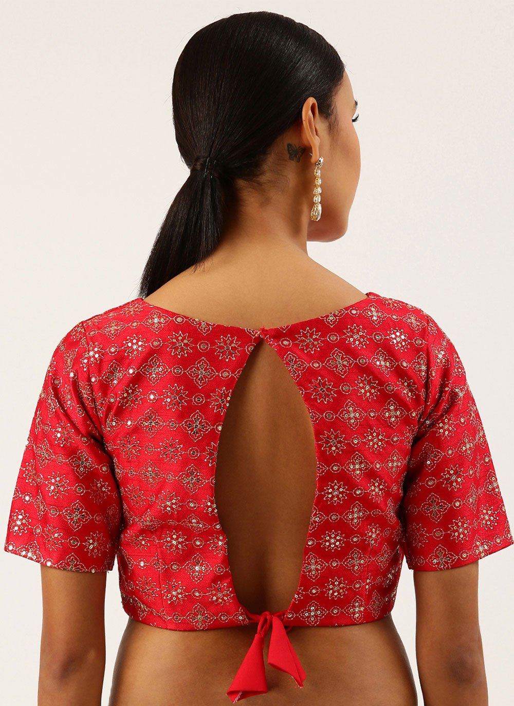 Blouse Silk Red Sequins Blouse