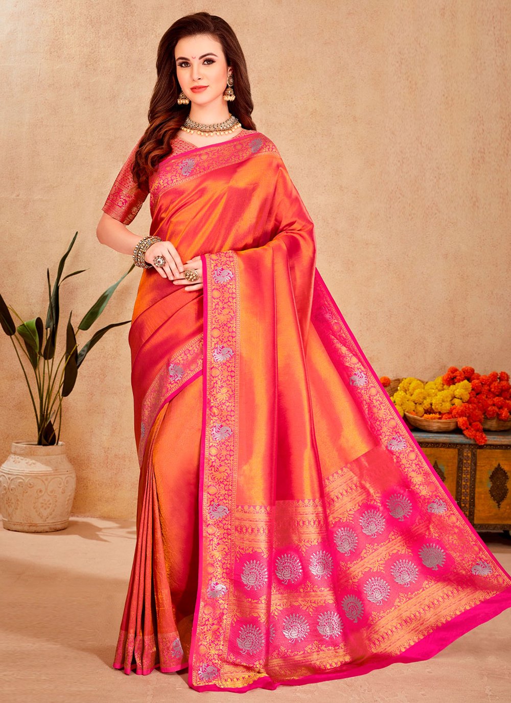 Trendy Saree Silk Red Weaving Saree
