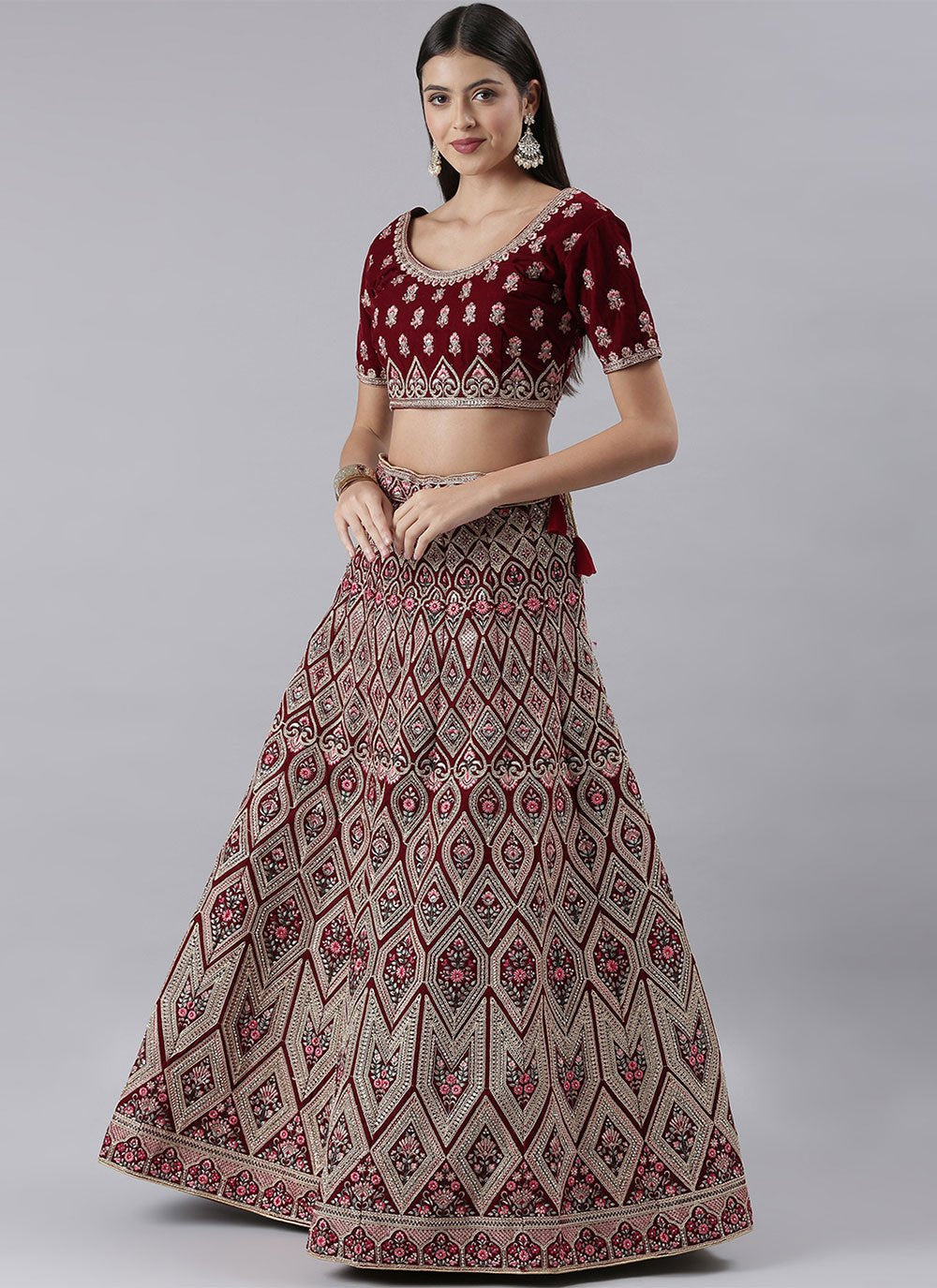 Lehenga Choli Silk Maroon Embroidered Lehenga Choli