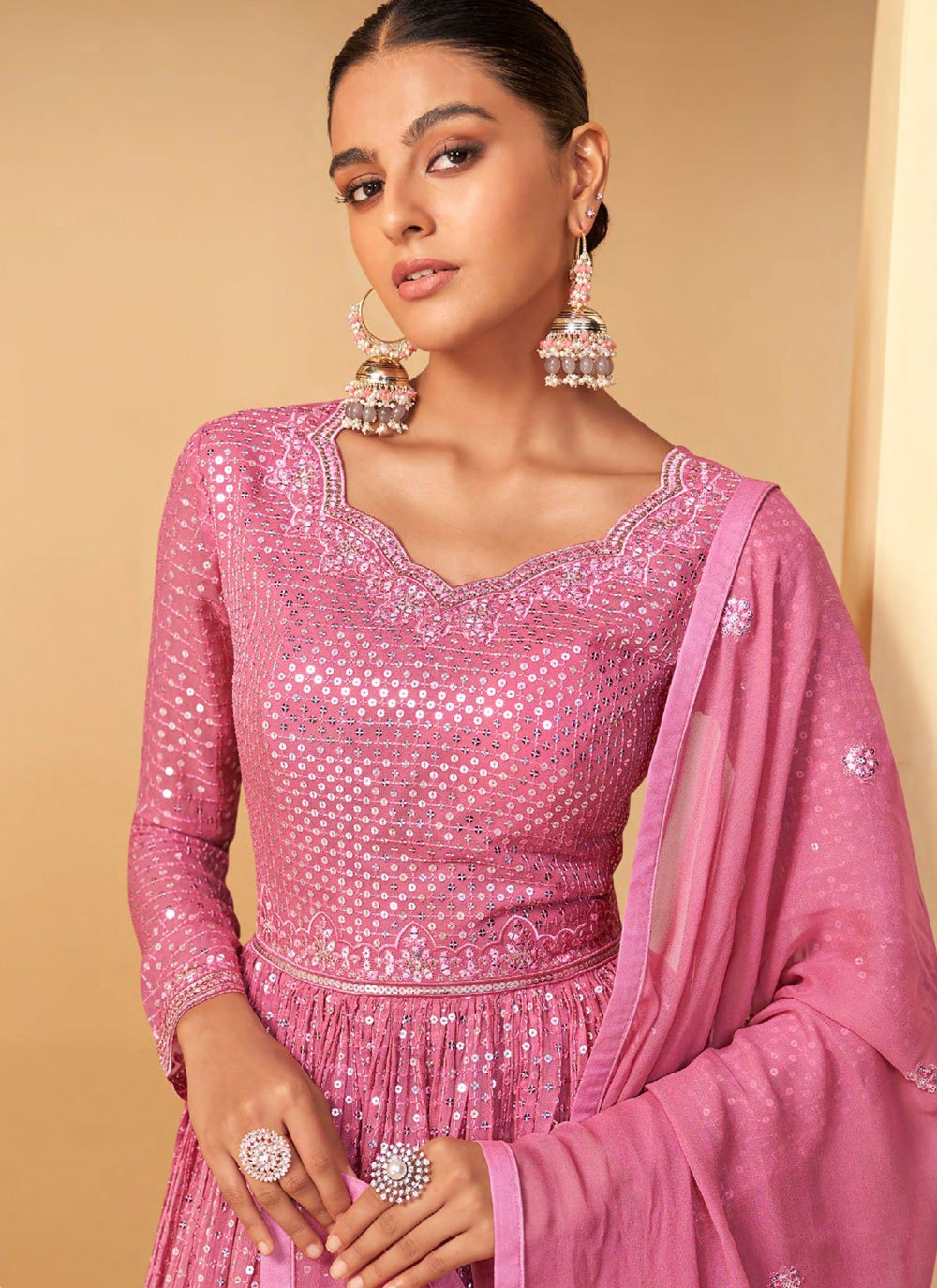 Lehenga Choli Georgette Pink Resham Lehenga Choli