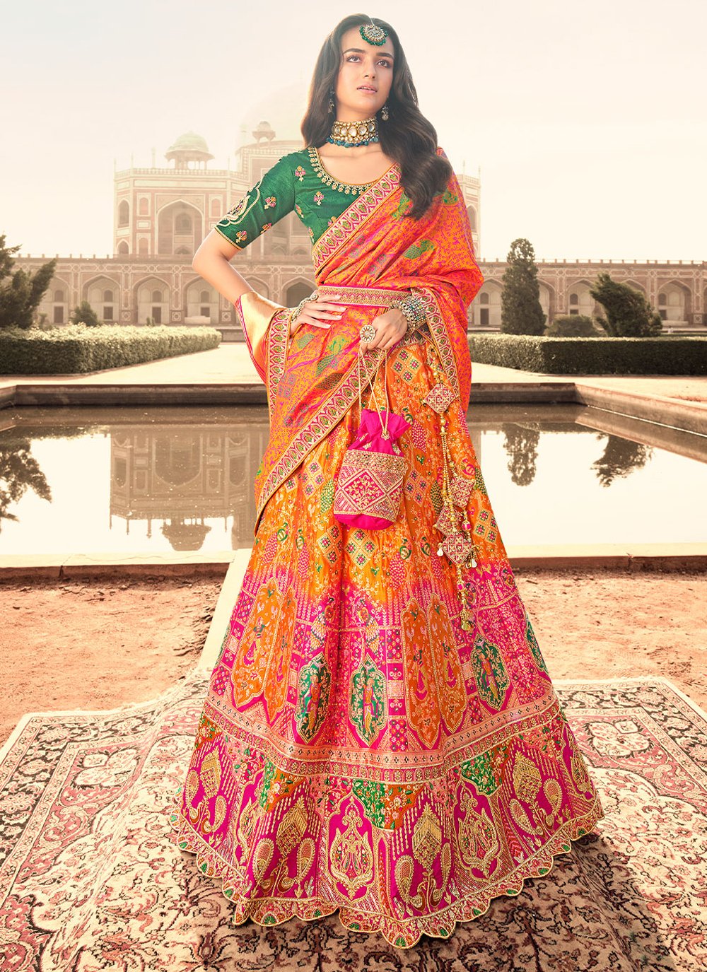 Lehenga Choli Silk Orange Pink Embroidered Lehenga Choli Kajols Indian Pakistani Fashion Tailoring