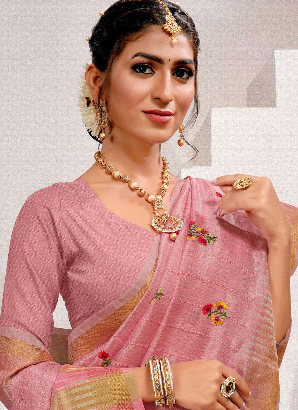 Classic Art Silk Pink Embroidered Saree