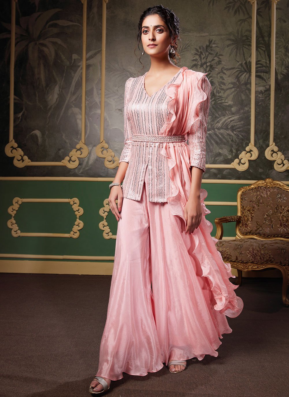 Salwar Suit Chinon Pink Sequins Salwar Kameez