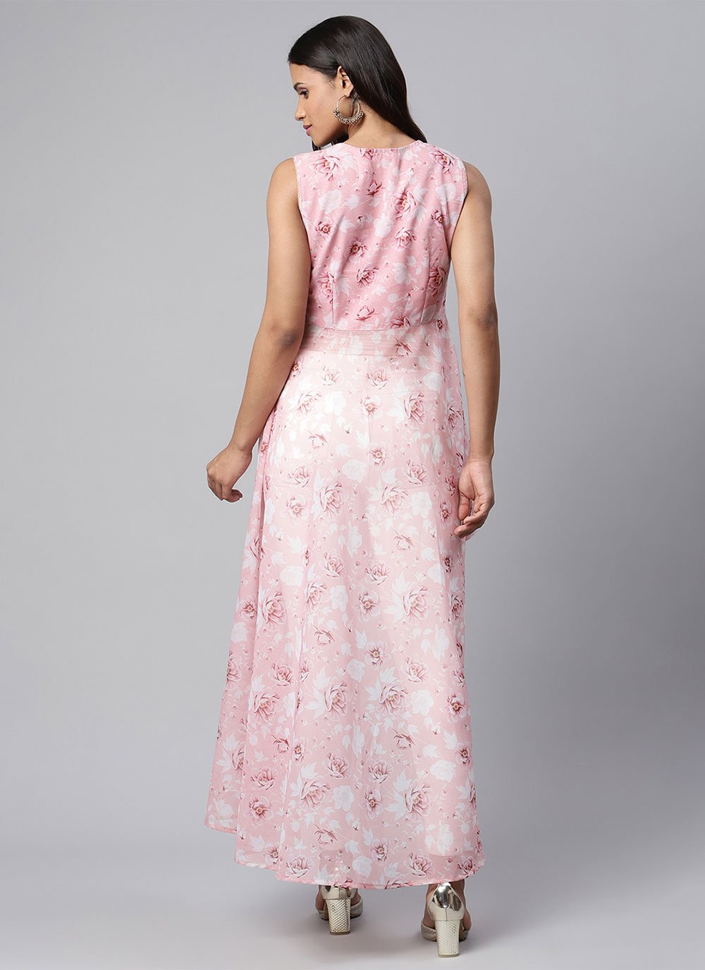 Party Wear Kurti Organza Pink Digital Print Kurtis