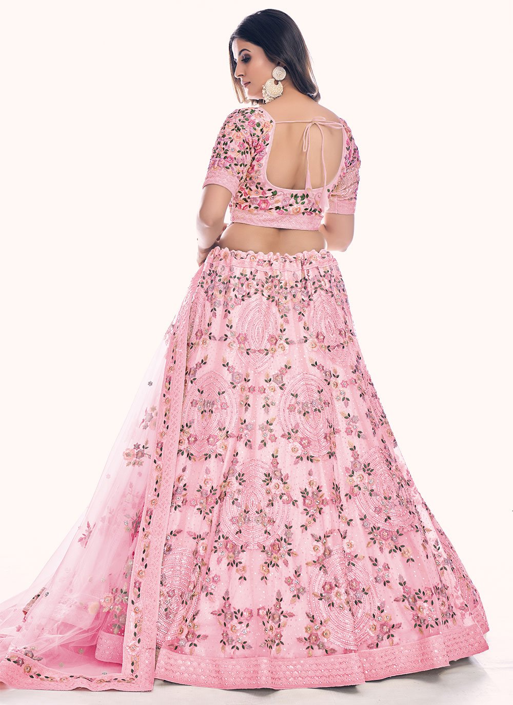 Lehenga Choli Net Pink Dori Work Lehenga Choli