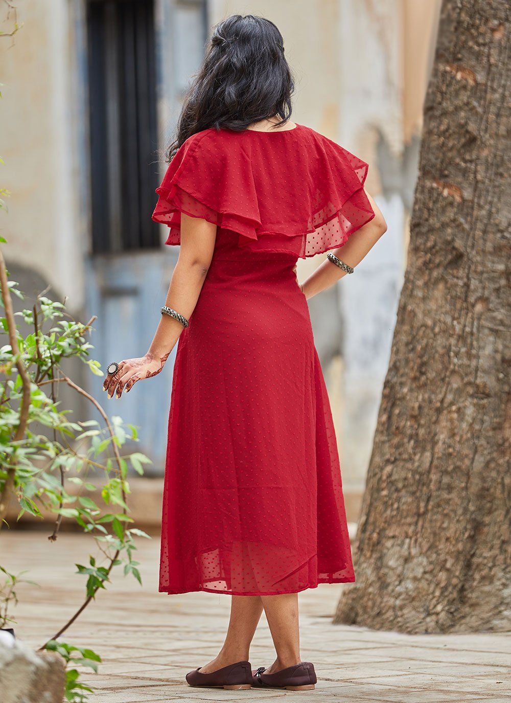 Designer Kurti Georgette Red Ruffle Kurtis