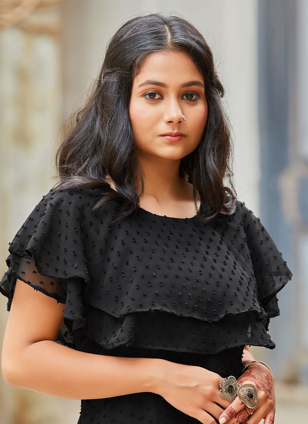 Designer Kurti Georgette Black Ruffle Kurtis