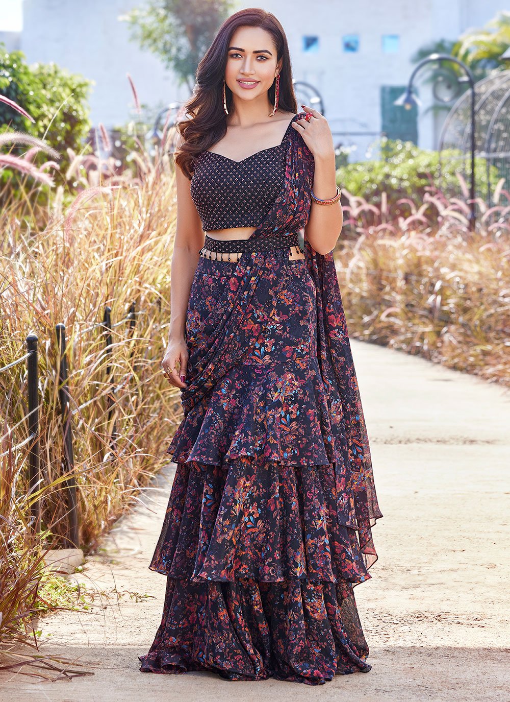 Lehenga Choli Silk Blue Print Lehenga Choli