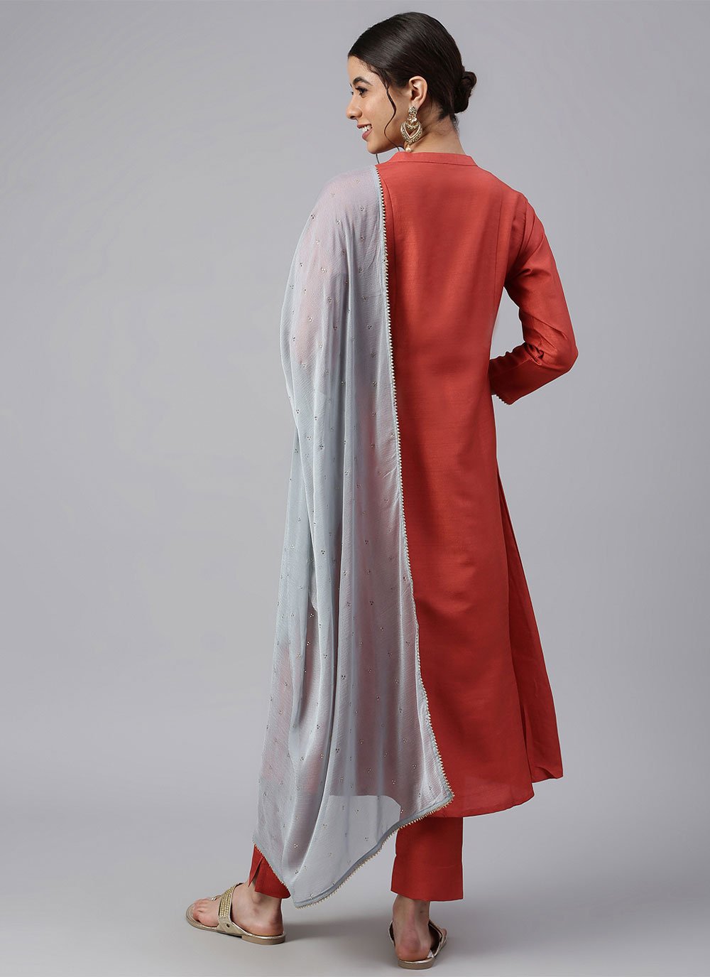 Pant Style Suit Pure Dola Silk Rust Sequins Salwar Kameez