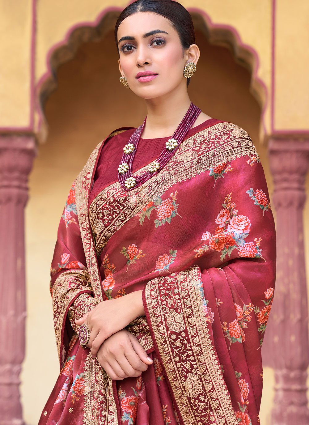 Classic Silk Rust Digital Print Saree