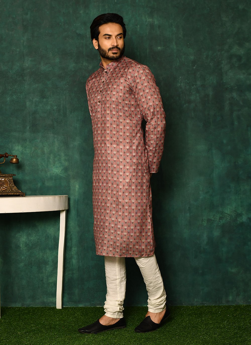 Kurta Pyjama Cotton Rust Print Mens