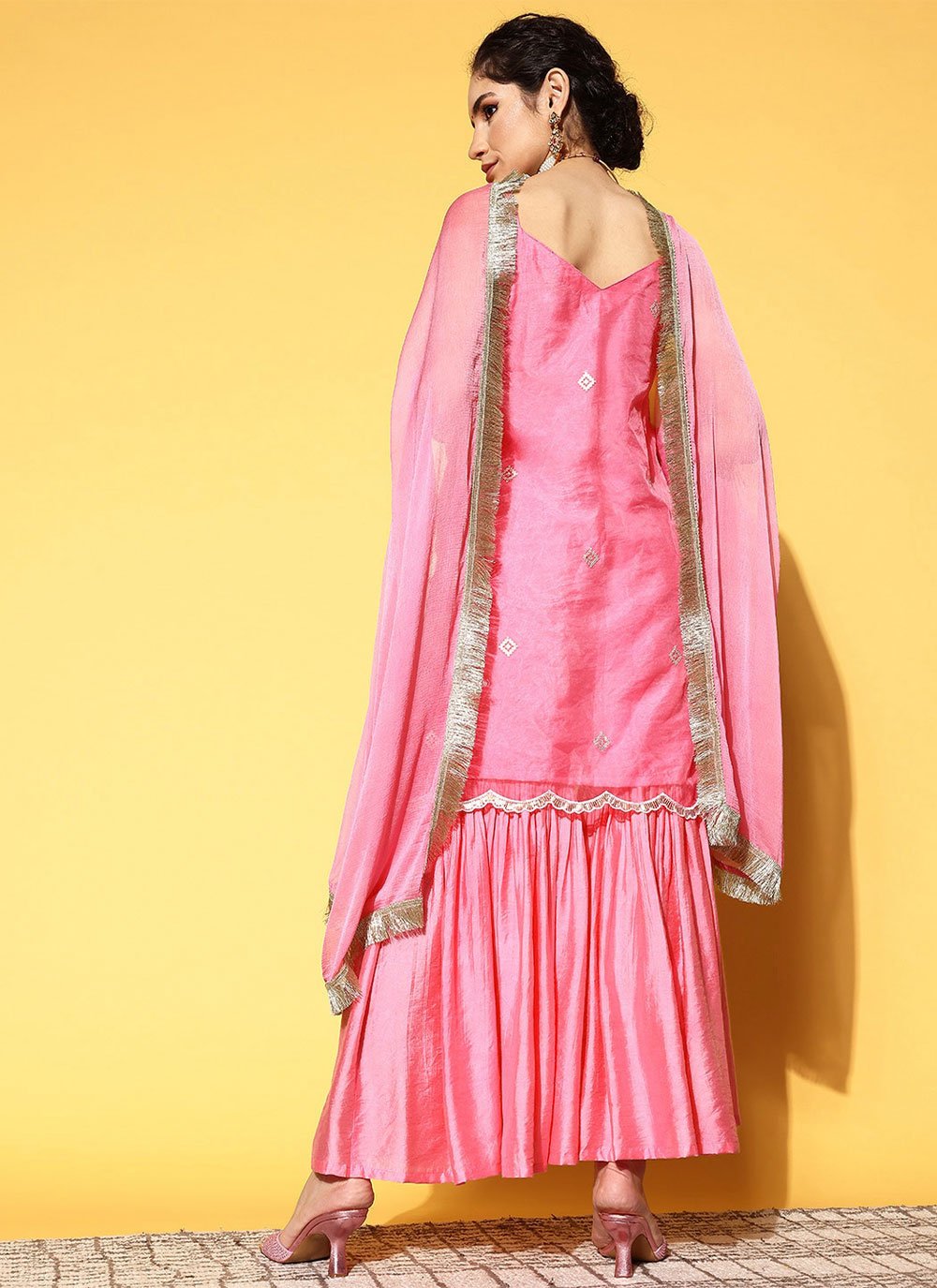 Salwar Suit Organza Pink Embroidered Salwar Kameez