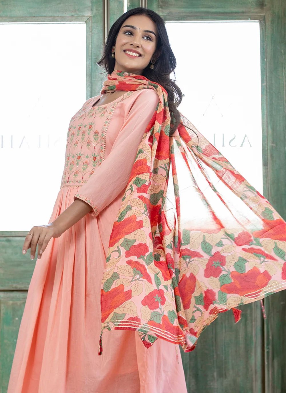 Salwar Suit Cotton Peach Print Salwar Kameez