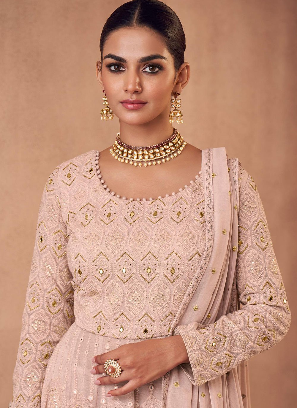 Salwar Suit Chinon Georgette Mauve Embroidered Salwar Kameez