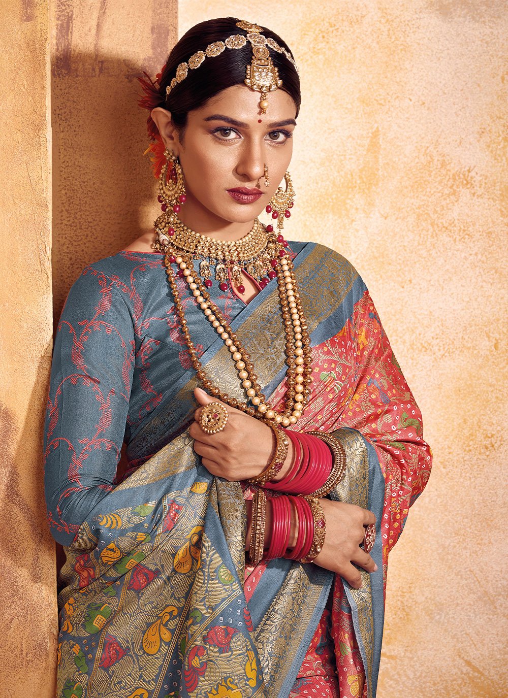 Classic Silk Multi Colour Foil Print Saree