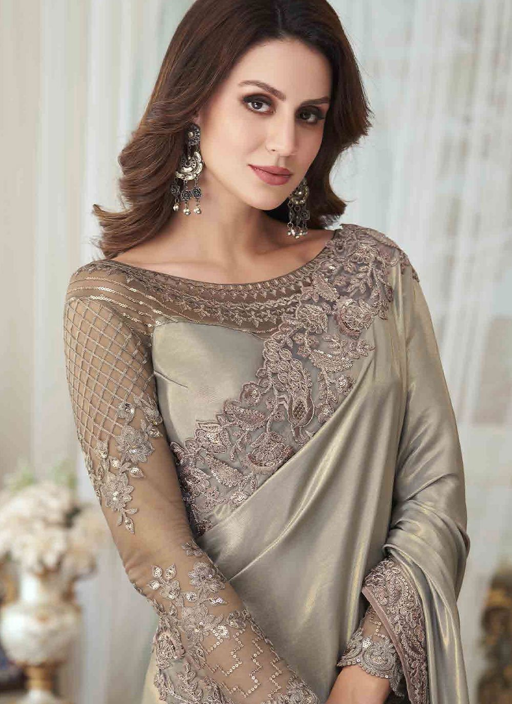 Trendy Saree Silk Silver Embroidered Saree