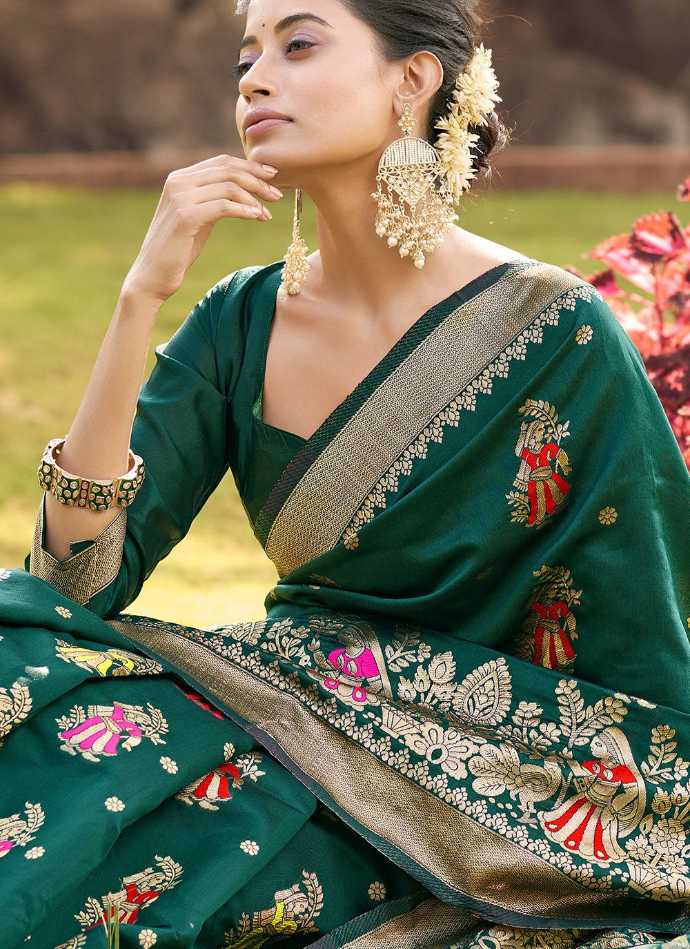 Classic Jacquard Silk Green Jacquard Work Saree