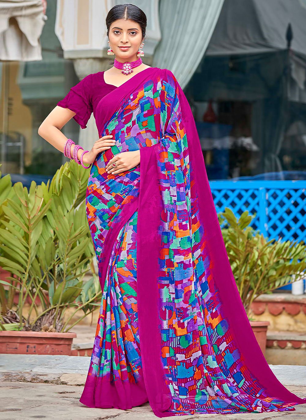 Classic Faux Chiffon Multi Colour Print Saree